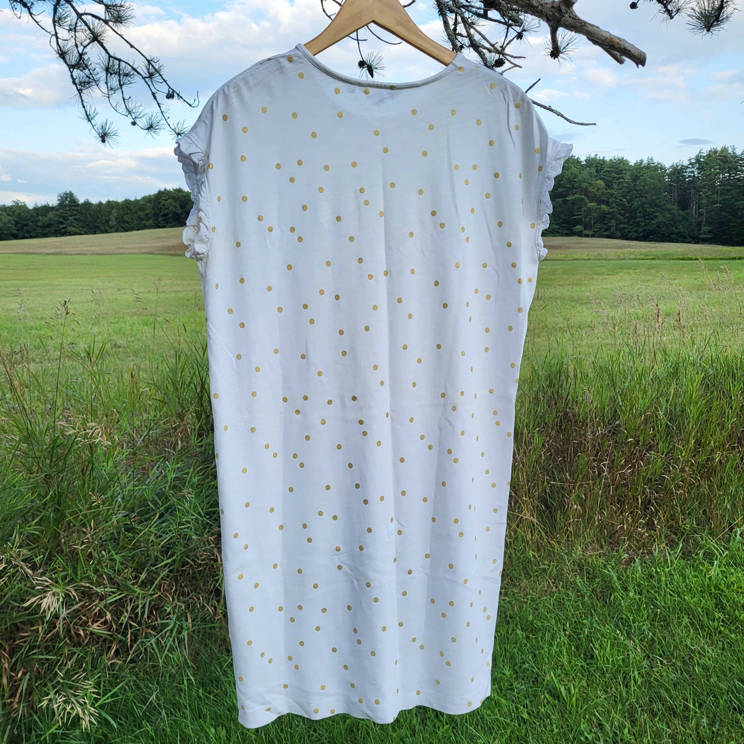 Boden Faye Cap Sleeve T-shirt Dress - Polka Dot - White Multi/White/Gold Foil Spot - 6