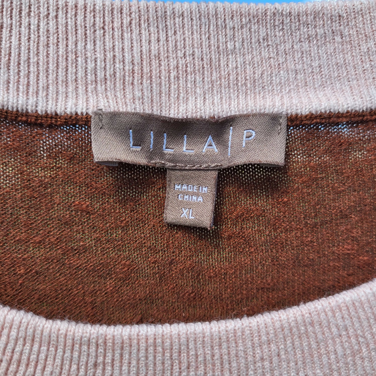 Lilla P Long Sleeve Colorblock Crewneck Sweater - /Brown Multi - XL