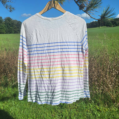 Boden Lorna Baseball Jersey Tee - Stripes - White Multi/Rainbow Multi Stripe - M