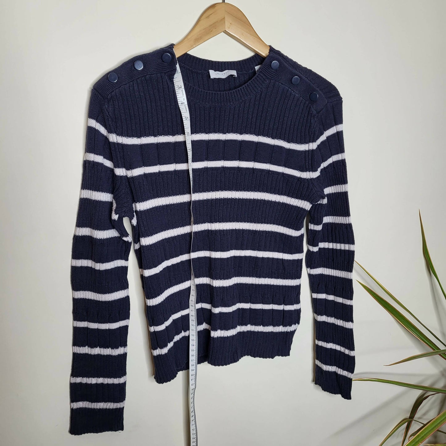 Equipment Ancelin Button Detail Sweater - Stripes - Black Multi/Eclipse/pristine