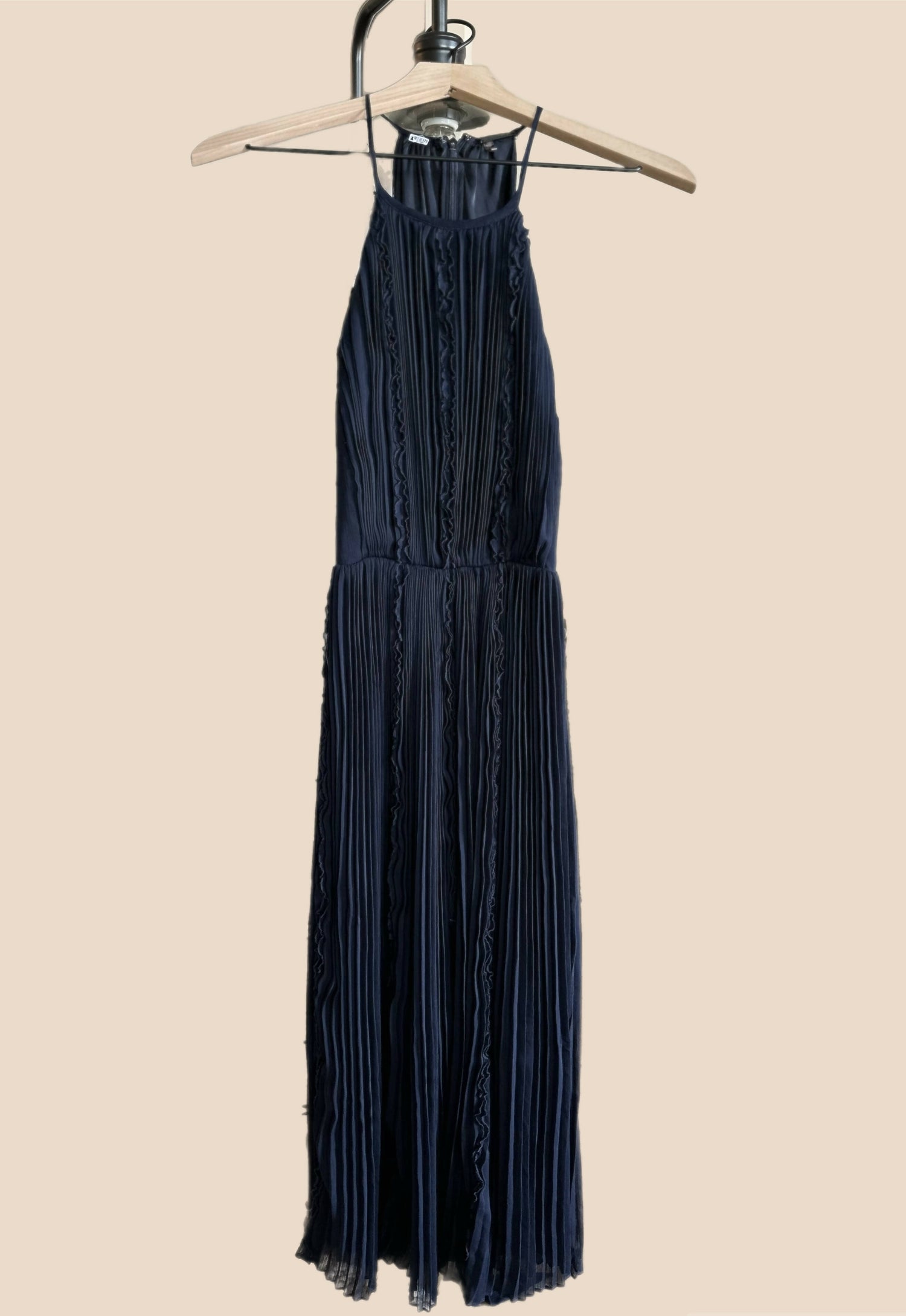 Elie Tahari Crinkle Chiffon Halter Midi Dress - /Navy
