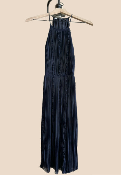 Elie Tahari Crinkle Chiffon Halter Midi Dress - /Navy