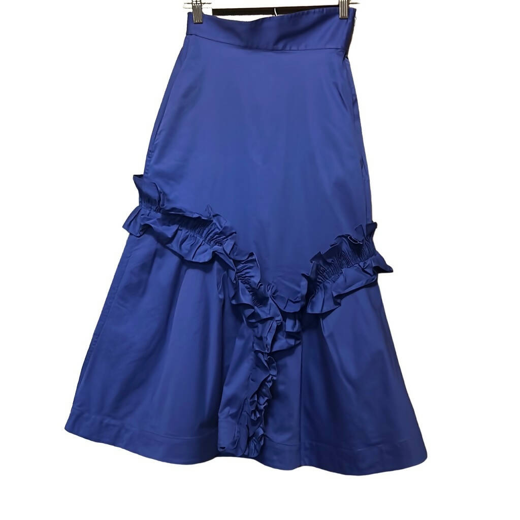 Teija Ruffled A-Line Midi Skirt - Blue