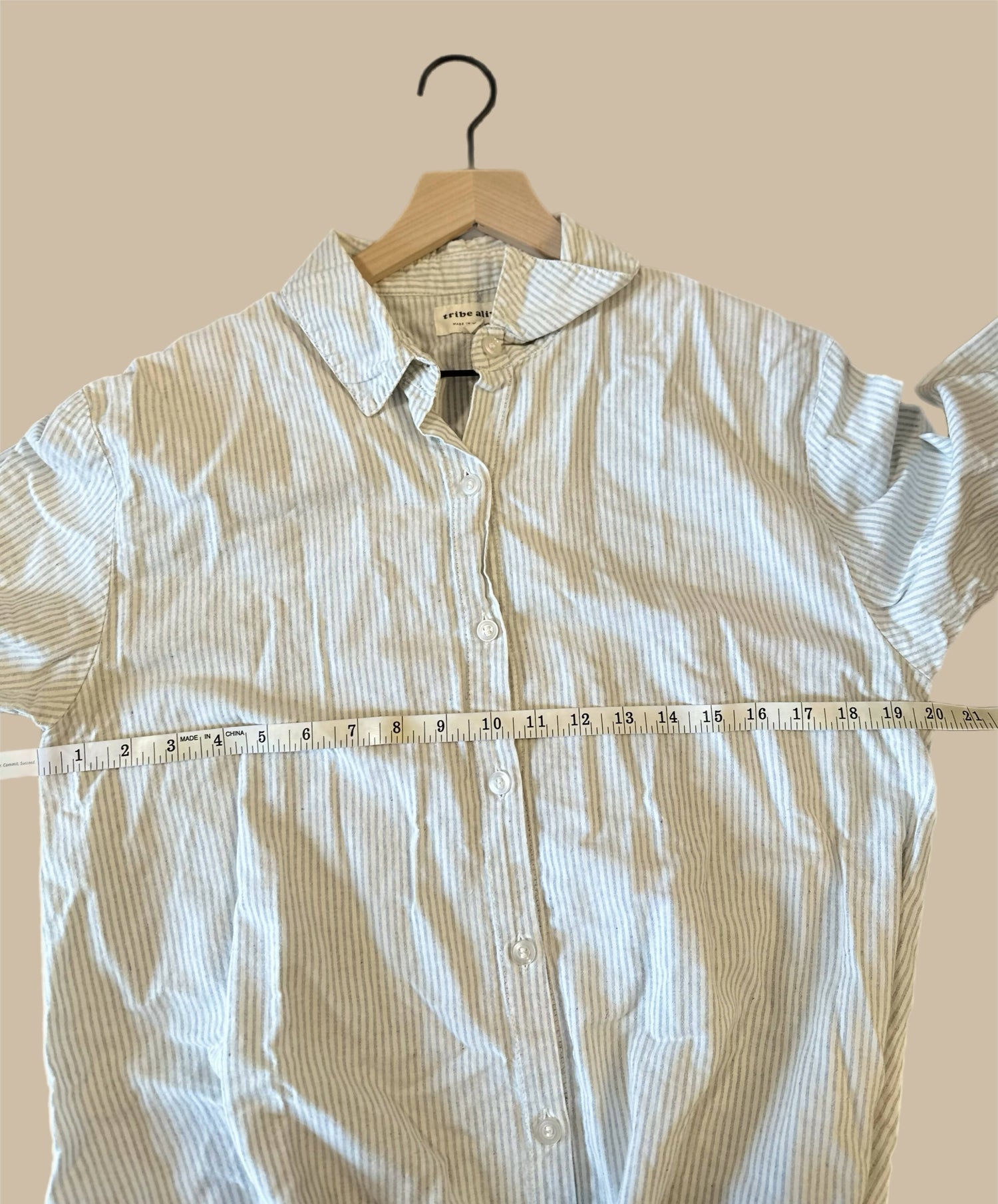 Tribe Alive Repurposed Denim Shirt Dress - Stripes - Off White Multi/Blue + White