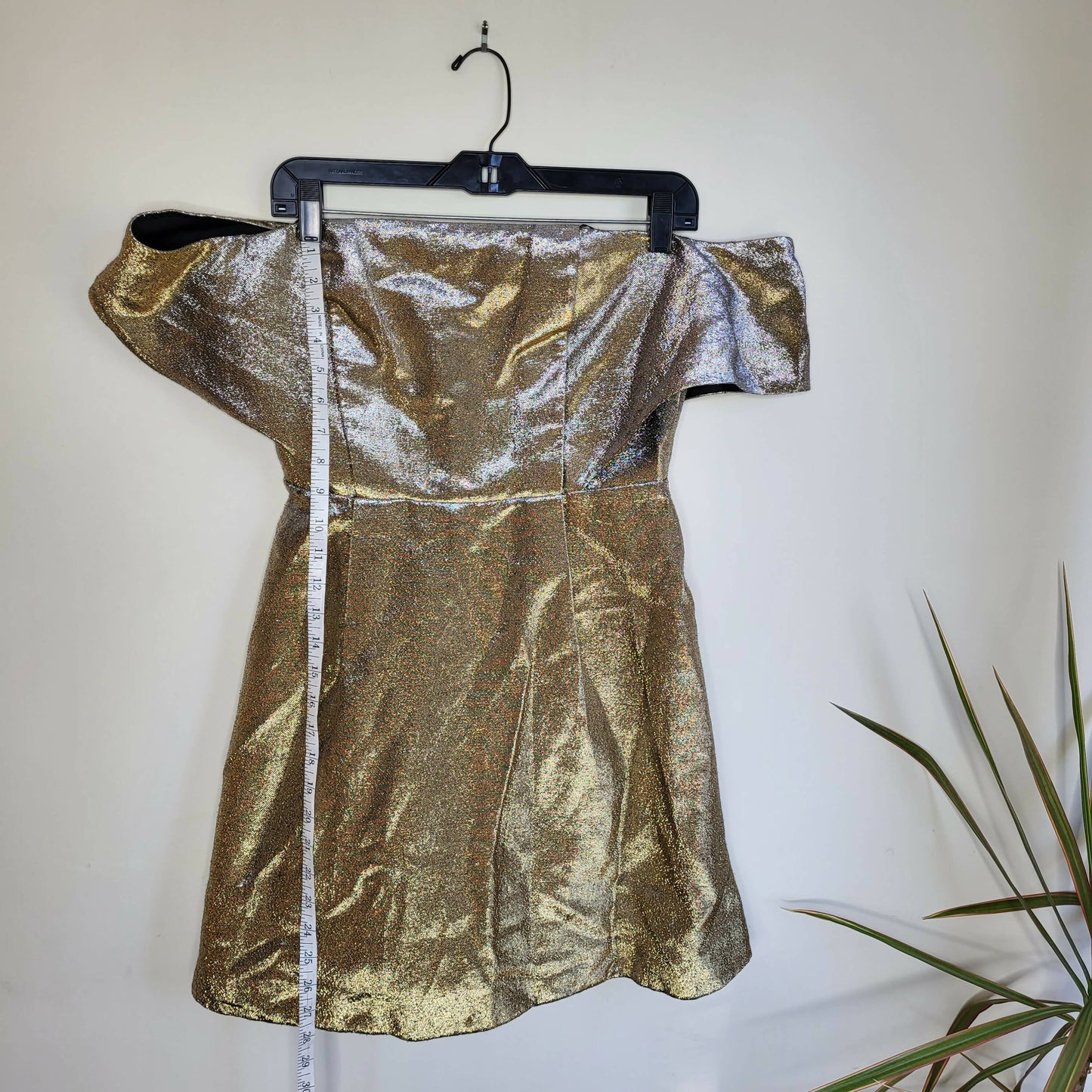 Sandro Metallic Off-the-Shoulder A-line Mini Dress - Gold