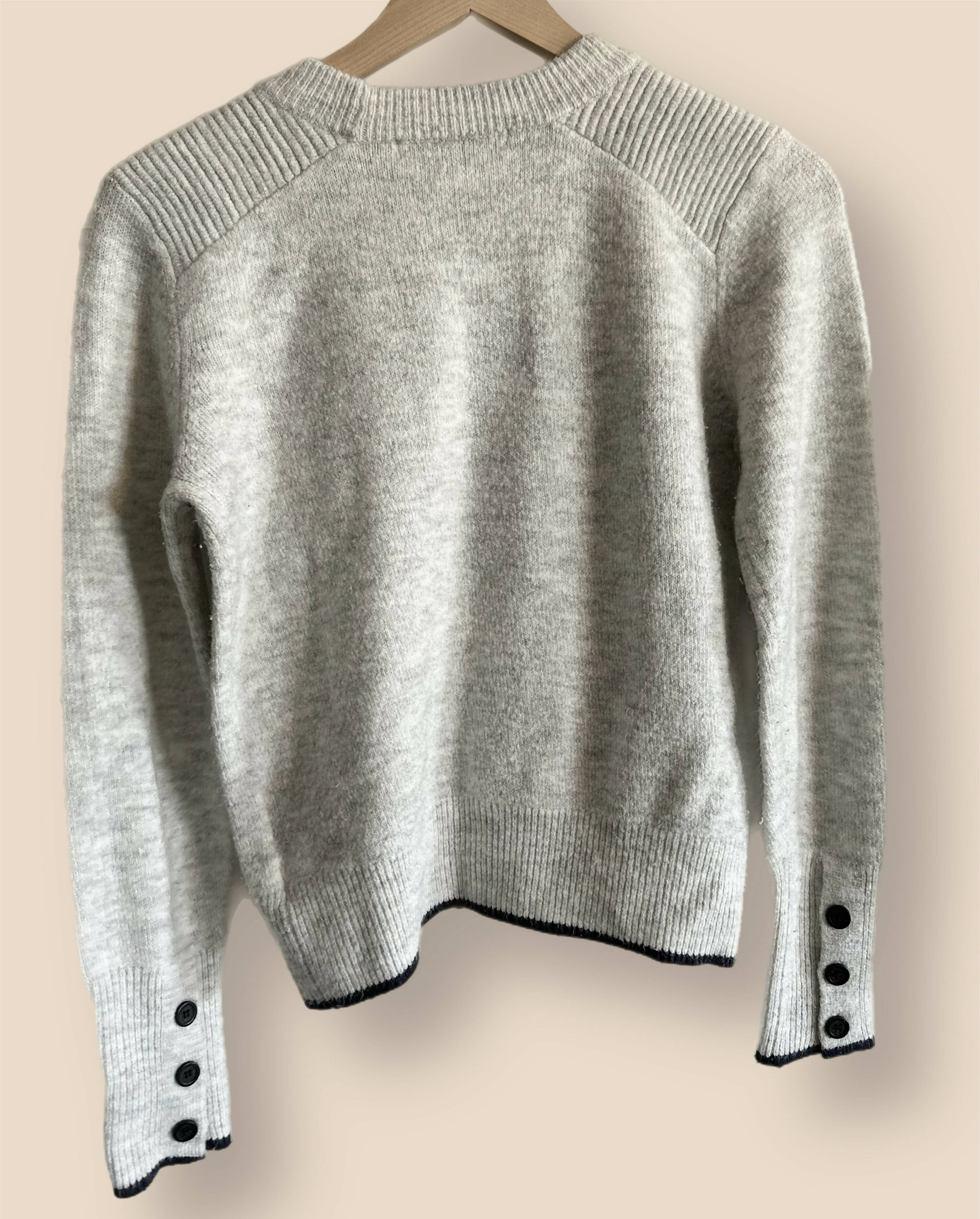 Cupcakes and Cashmere Button Detail Long Sleeve Pullover - Stripes - Gray Multi/Heather Ash