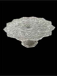Vintage Shoshone US Glass 9” Clear Pressed Glass Cake Plate Pedestal…