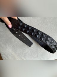 Men's Black Leather Biker Belt Distressed Buckle