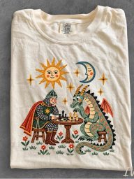 Comfort Color Knight Dragon Playing Chess Whimsical Medieval Fantasy…