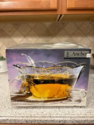 Anchor Hocking Savannah Clear Glass Punch Bowl & Cups Floral 5 qt
