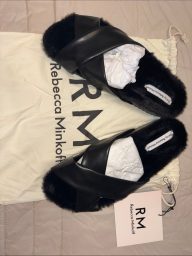 Rebecca Minkoff Black Faux-Fur Crisscross Slide Slippers Size 8