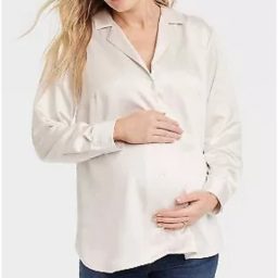 Long Sleeve Satin Button-Front Maternity Shirt - Isabel Maternity by…