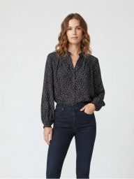 FRAME Noir Multi Polka Dot 100% Silk Blouse Size S workwear Parisian…