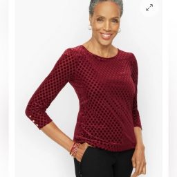 Talbots BUTTON CUFF TEE - DOT BURNOUT S
