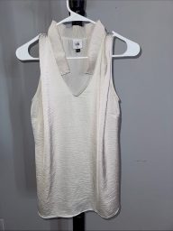 CAbi Cream V-Neck Sleeveless Top with Ribbed Trim 31