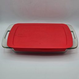 Pyrex C233 Glass 9x13 Easy Grab Handles 3 Quart Casserole Pan with R…