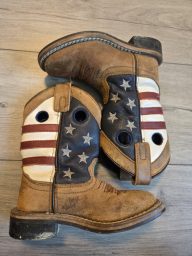 Smoky Mountain Kids Brown Leather Western Boots with American Flag Ac…