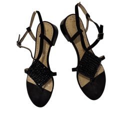 Adrienne Vittadini Womens Black Beaded Strappy Low Block Heel Sandals…