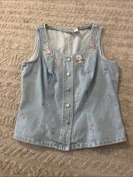 Vintage Together Denim Embroidered Floral 100% Cotton Tank Top Vest C…