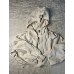 Alo Yoga Hype Full Zip Hoodie Ivory Cream Cropped Sweatshirt Womens S…