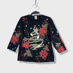 Jess & Jane Christmas Top Women M Black Holiday Festive Graphic Tee 3…
