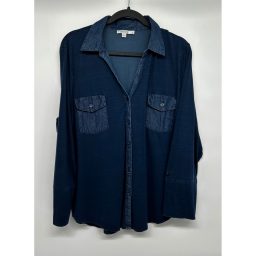 Chicos Blue Lyocell Blend Button Down Roll Tab Sleeve Shirt Size 4 XXL