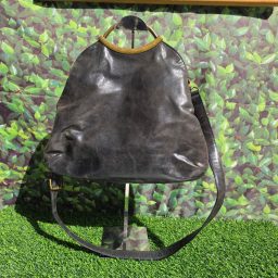 Hobo International Black Leather Handbag Brass Ring Handle Shoulder C…