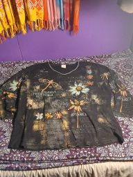 Botanica Floral Graphic Jess & Jane Womens L Or XL Top in Black