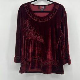 VTG Cherry Krave Burgundy Velvet Top Embroidered Cutout Romantic Grun…