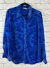 Soft Surroundings Blue Burnout Velvet Paisley Button Down Blouse Size…