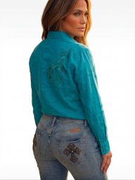 WRANGLER Turquoise Embroidered Button Down Shirt XXL